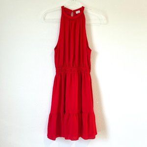 Aritzia Wilfred Effet Halter Mini Dress Red Elastic Waist Flounce Hem Size M
